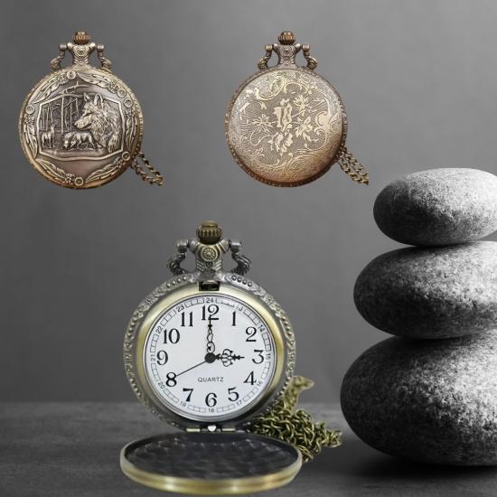 Bronze look pocket watch with embossed Wolf print.