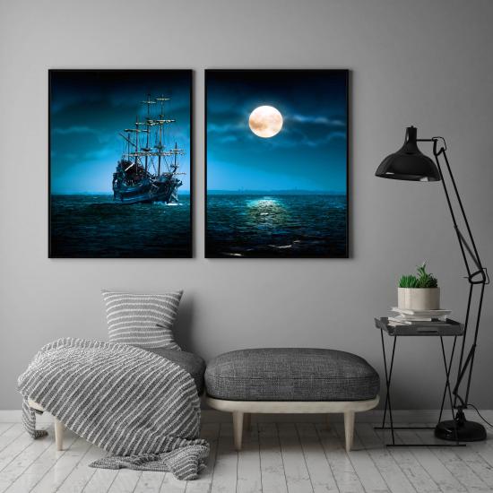 Double canvas painting with black frame